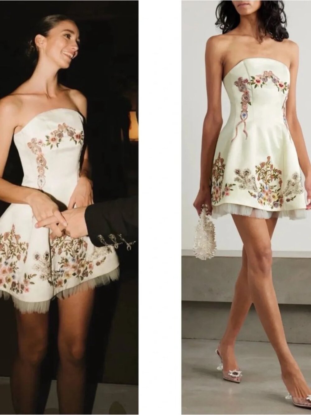 Clio Peppiatt - Peacock strapless embroidered crepe mini dress - Size M - White